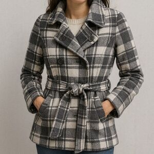 Jou Jou Black and White Plaid Pea Coat Size XS